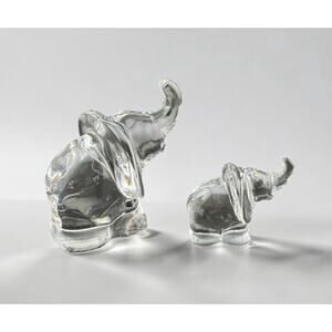 Lenox Pair of Lead Crystal Elephants Figurines-Austria- One 3" one 2"
